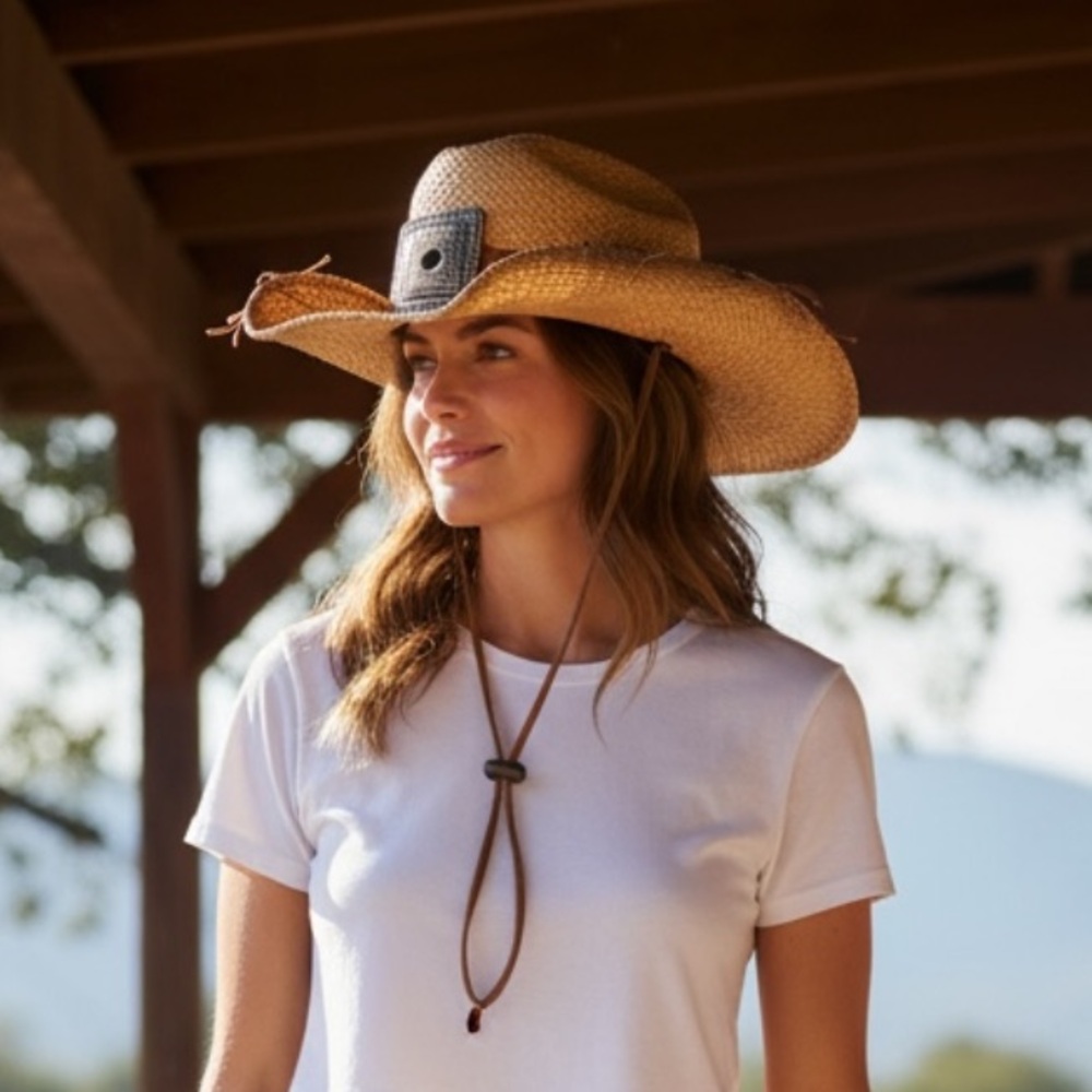 Bullhide Stylish Tan straw rolled sides Cowboy/girl  Hat with Brown Band
